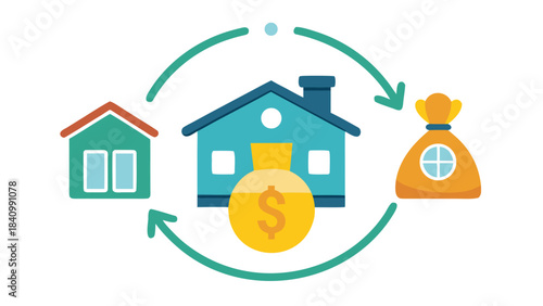 Retro T-Shirt Design Vector Illustration of Home Investment and Savings Concept with Dollar House