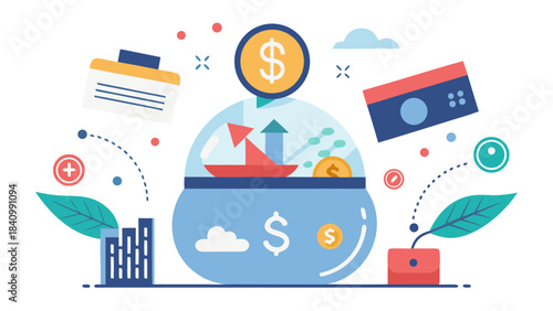 Retro T-Shirt Design with Money and Business Growth Concepts in Flat Vector Illustration