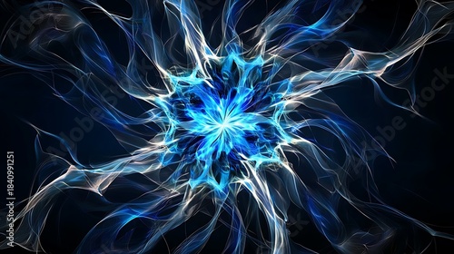 Dynamic blue energy burst abstract digital art vibrant visuals dark background creative concept