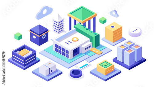 3D isometric illustration of modern data center infrastructure with cloud computing and server technology