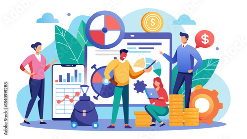 Diverse business team analyzing global financial data and investment charts in modern office