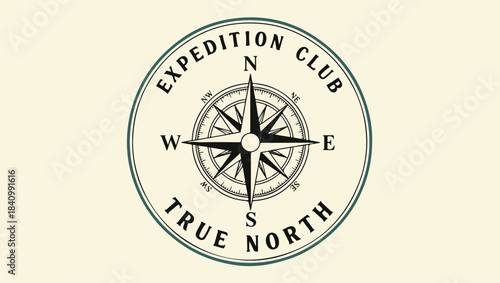 Vintage Compass Rose Emblem Logo Vector Isolated with 'EXPEDITION CLUB TRUE NORTH' Text isolated PNG with Transparent Background