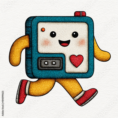 illustration stock illustration Happy Cartoon Robot with Heart Icon Illustration illustration concept detailed high quality composition suitable for commercial use vibrant color palette and clean
