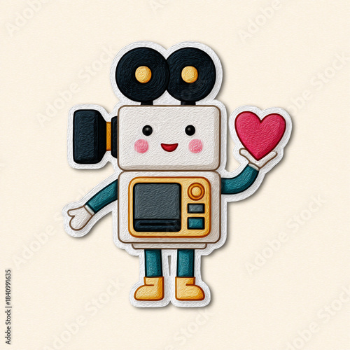 illustration stock illustration Cute Cartoon Robot with Heart Symbol in Craft Style Illustration illustration concept detailed high quality composition suitable for commercial use vibrant color