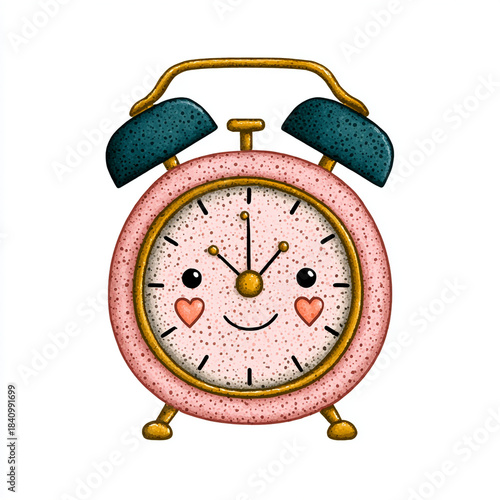 illustration stock illustration Cute Smiling Alarm Clock Illustration with Heart Design illustration concept detailed high quality composition suitable for commercial use vibrant color palette and