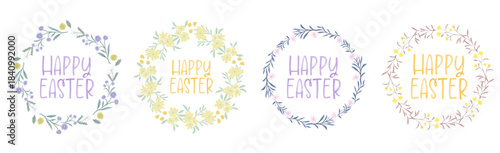 Happy Easter Lettering with Cute Floral Frames – Set of 4