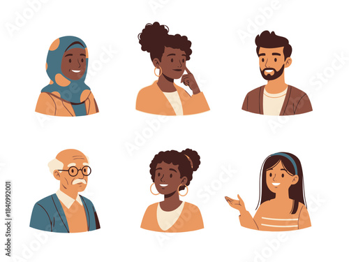 Collection of diverse happy people expressing emotions and sharing ideas in a collaborative setting