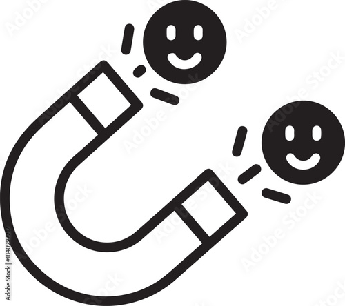 A magnet pulling in happy user icon vector flat illustration design