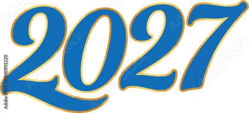 Vibrant blue number 2027 in a stylized italic font with a subtle golden yellow outline.