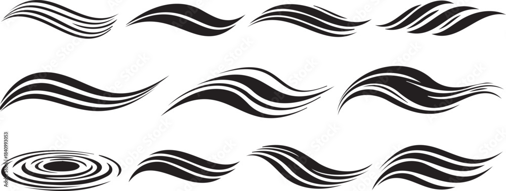 Fototapeta premium Black and White Wavy Lines Isolated on White Background
