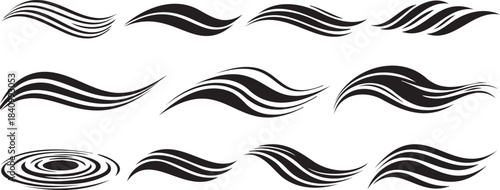 Black and White Wavy Lines Isolated on White Background