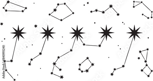 Black Constellation Stars on White Background