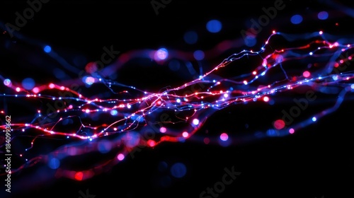 Abstract digital light trails in vibrant red and blue colors creating an energetic and dynamic visual display.