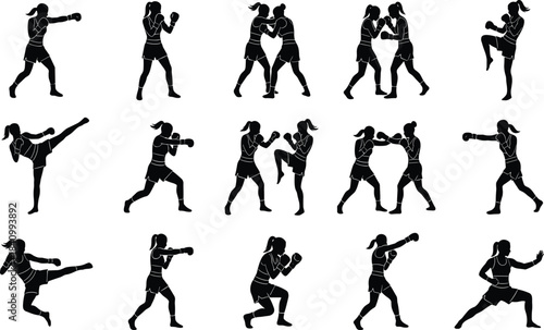 Martial arts silhouette, combat pose, fighting stance, kick, punch, grappling, black figure, dynamic motion, training, self-defense,
