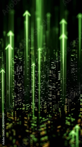 Green Rising Bar Chart with City Background