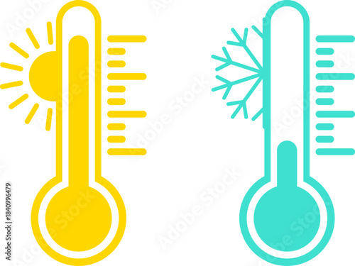 Hot and cold thermometers showing temperature extremes