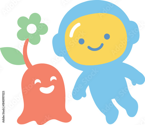 Cute Astronaut Vector Illustration | Kawaii Alien Character for Kids Space Branding