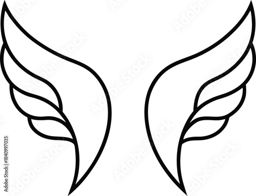 Black outline angel wings simple line art vector
