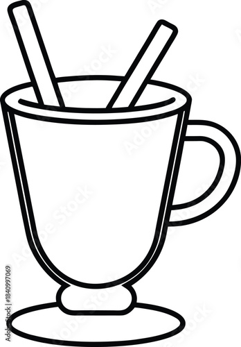 Line art cup of eggnog with cinnamon sticks drink beverage