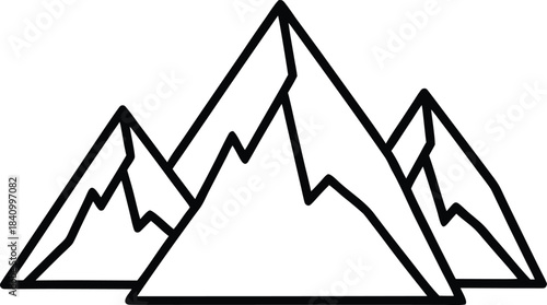 Minimalist black line art of snow capped mountain peaks