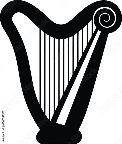Irish Harp silhouette black vector traditional celtic harp with spiral