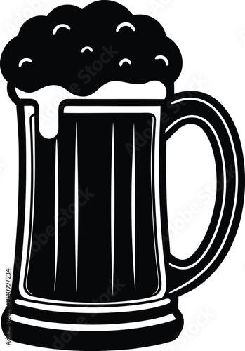 Black ale mug silhouette with foam on white background
