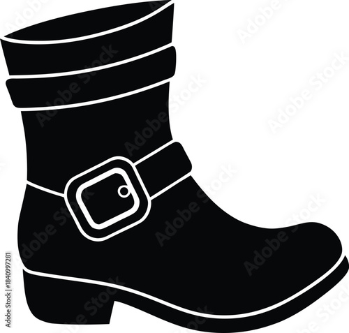 Black silhouette of a leprechaun boot with curled pointed toe and buckle 1