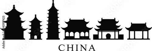 china, pagoda, pavilion, temple, skyline, silhouette, architecture, heritage typography design
