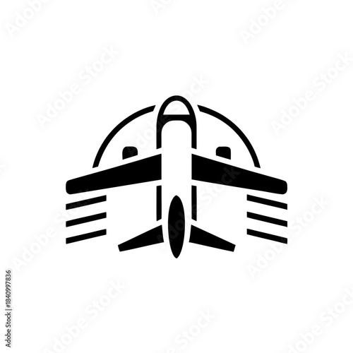Airplane in front of hangar door on transparent background silhouette