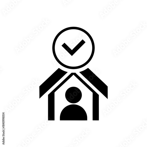 Person inside home with checkmark on transparent background silhouette