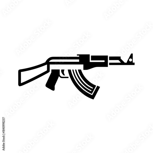 Illustration of a black ak rifle on transparent background silhouette