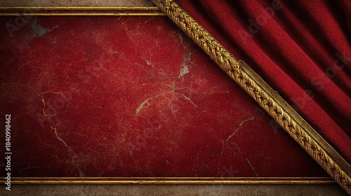 Rich Red Velvet Curtain With Gold Trim And Glittering Background Royalty Free