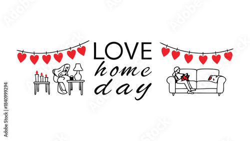 Cozy home vibes celebrating love and connection with hearts and candles