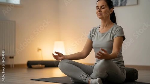 Serene Woman Practicing Mindfulness Meditation at Home