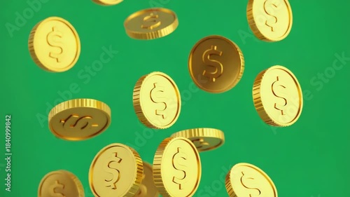 Falling Dollar Coins on Green Screen Background