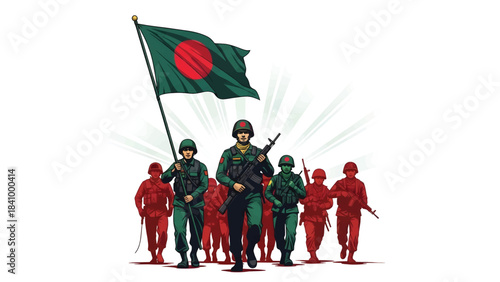 Bangladesh Victory Day Soldiers with National Flag