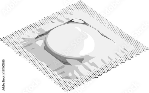 Condom in sealed packaging, contraceptive device icon, birth control protection, safe sex symbol, vector illustration, isolated white background