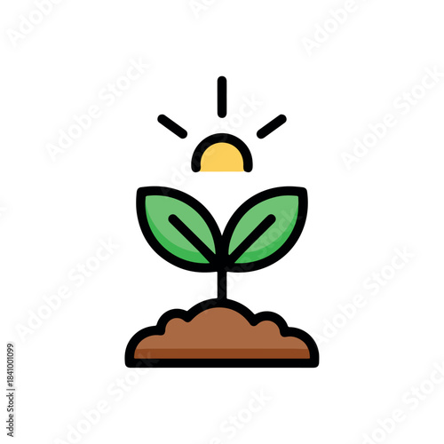 Sprout Growing from Soil with Sun Eco Icon