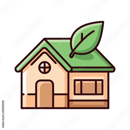 Eco-Friendly House Illustration with Leaf Roof