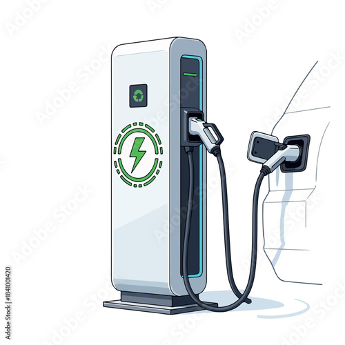 Electric Vehicle Charging Station Illustration