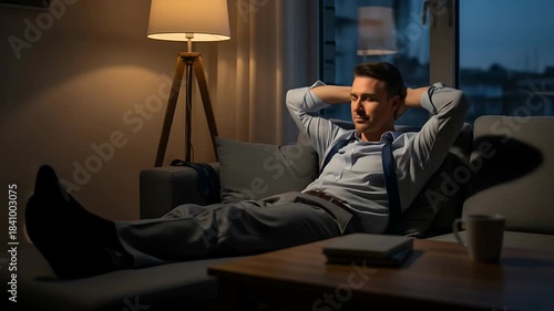 Relaxed Evening: Man on Couch After Work