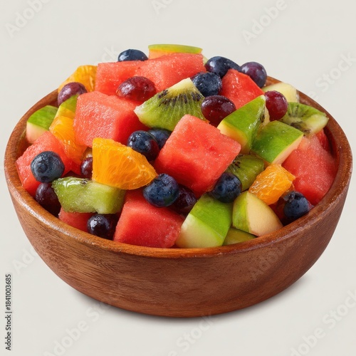 Fresh and healthy fruit salad bowl with watermelon kiwi blueberries and orange