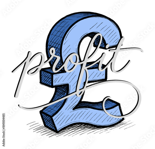 the text of profit with GBR POUNDSTERLING icon (sketch drawing - artwork 1)