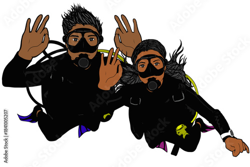 Couple scuba diver swith OK signs