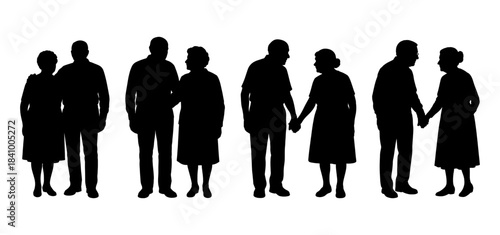 Vector illustration. An elderly couple of pensioners. A large set of people.