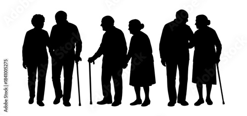 Vector illustration. An elderly couple of pensioners. A large set of people.