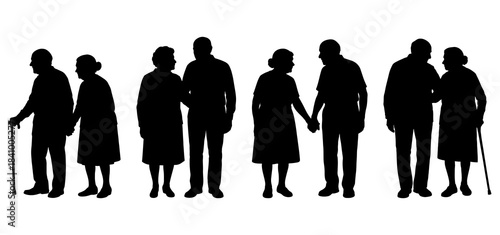 Vector illustration. An elderly couple of pensioners. A large set of people.