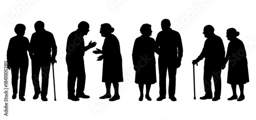 Vector illustration. An elderly couple of pensioners. A large set of people.