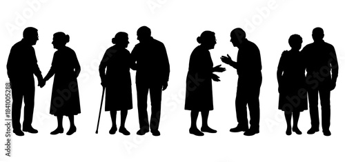 Vector illustration. An elderly couple of pensioners. A large set of people.