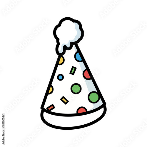 Flat Winter Party Hat Vector with Snow Cap and Bold Outline